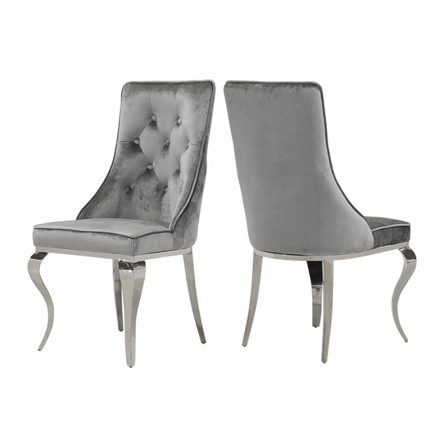 Grey Fabric SS Dining Chairs Modern Sliver For Upscale Hotel Restaurants