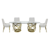 Oval Shape Tempered Glass Dining Table 240x120x75cm White Reeded Pillar