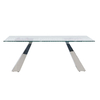 19kg Rectangle Tempered Glass Dining Table 180x90x75cm Mirrored Pillars