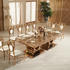 Rose Golden 244x122x75cm Glass Metal Dining Table With Crystal Pendant