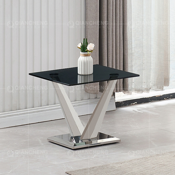 60x60x60cm Stainless Steel Side Tables Glass Top 0.24CBM No Folded