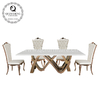 78inch Luxury Marble Dining Table 8 Seater Stainless Steel Metal Legs