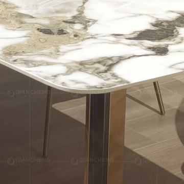 White 180x90x75cm Luxury Marble Dining Table Golden Stainless Steel Base