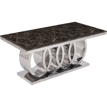 180x90x76cm 8 Seater Marble Dining Table Stainless Steel gold color