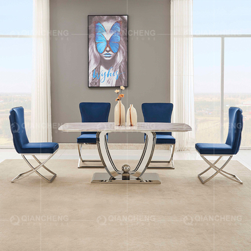 Qiancheng 200x100x75cm Marble Top Restaurant Tables Smooth SS Lightweight Frame