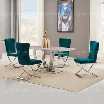 Qiancheng 200x100x75cm Marble Top Restaurant Tables Smooth SS Lightweight Frame