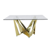 100kg Square Glass Top Dining Table 150cm Stainless Steel Frame
