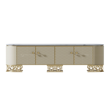 Bone Inlay Stainless Steel TV Stand Cabinet White 2 Drawers