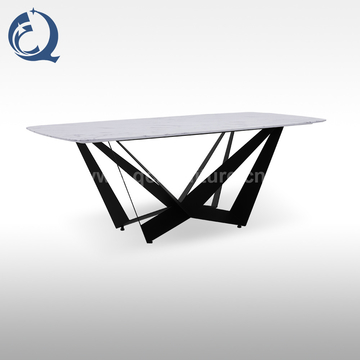 Anti Scratch Stainless Steel Marble Dining Table 200cm Minimalist Design