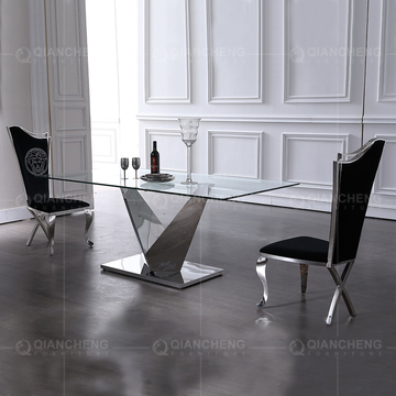 Stable OEM Tempered Glass Dining Table Rectangle 1.2mm 201 stainless steel