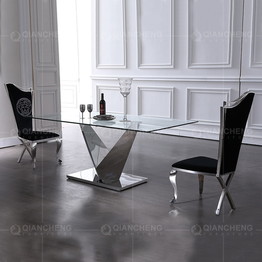 Stable OEM Tempered Glass Dining Table Rectangle 1.2mm 201 stainless steel