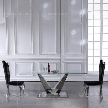 Stable OEM Tempered Glass Dining Table Rectangle 1.2mm 201 stainless steel