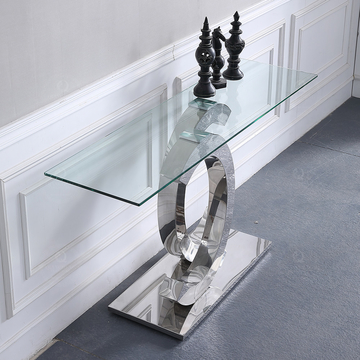 Rectangular OEM SS Console Table With Clear Tempered Glass Top