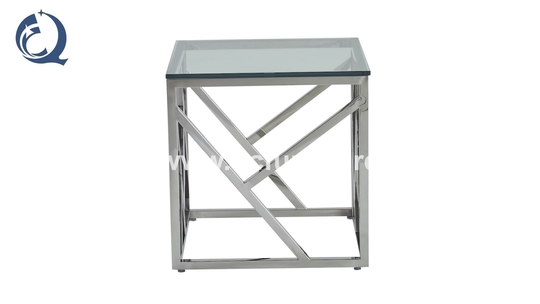 Square 55x55x55cm Stainless Steel Side Tables Clear Glass Home Furniture