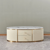 Beige Coffee Dining Table With 2 Drawers 20mm Faux Marble On Top Golden Stainless Steel Legs