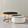 0.22m3 Mirror SS Coffee Table Set With Storage 2 Drawers Stone And Marble Top