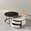 0.22m3 Mirror SS Coffee Table Set With Storage 2 Drawers Stone And Marble Top