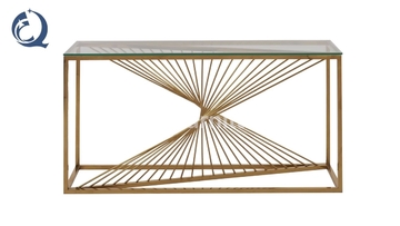 Tempered Glass 150x45x85cm SS Console Table French Style Gold Metal Legs