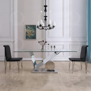 clear 0.4CBM Tempered Glass Dining Table V Shape SS201 Base For Restaurant