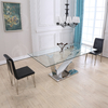 clear 0.4CBM Tempered Glass Dining Table V Shape SS201 Base For Restaurant
