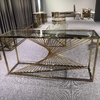 Tempered Glass 150x45x85cm SS Console Table French Style Gold Metal Legs
