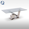clear 0.4CBM Tempered Glass Dining Table V Shape SS201 Base For Restaurant