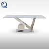 clear 0.4CBM Tempered Glass Dining Table V Shape SS201 Base For Restaurant