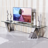 Clear 12mm Stainless Steel TV Stand Tempered Glass Top Living Room Furniture