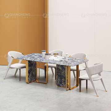 Modern 0.75CBM Luxury Marble Dining Table 86inchx40inchx30inch Plastic Bottoms