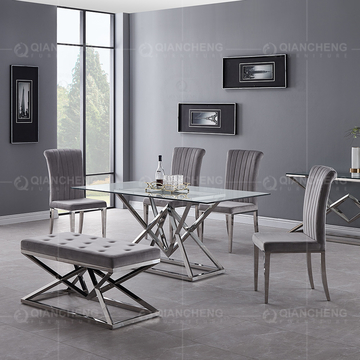 66kg 8 Seater Glass Dining Table With Steel Legs Rectangular Shape