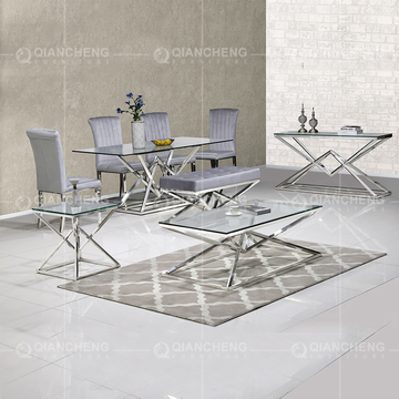 No Folded 9.5kg Stainless Steel Glass Top Coffee Table For Living Room