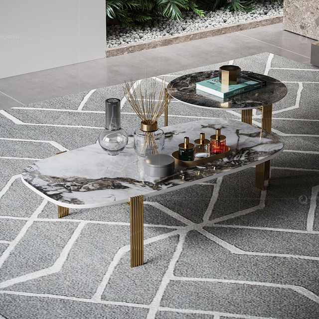 Luxury SS Coffee Table Tv Stand Natural Ivory White Marble