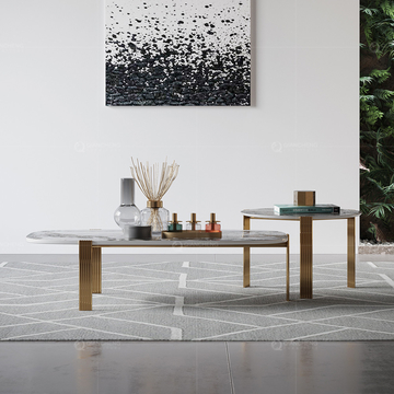Luxury SS Coffee Table Tv Stand Natural Ivory White Marble