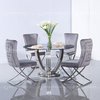 Silver Mirror Dia 135cmx75cm Tempered Glass Dining Table ring shaped chrome legs