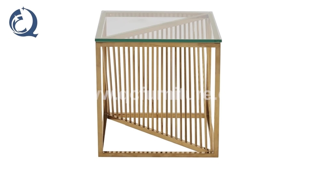 12mm Glass Stainless Steel Side Tables 49x49x51cm Golden Frame