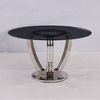 Silver Mirror Dia 135cmx75cm Tempered Glass Dining Table ring shaped chrome legs