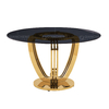 Silver Mirror Dia 135cmx75cm Tempered Glass Dining Table ring shaped chrome legs