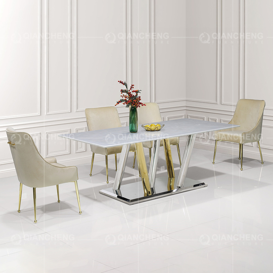 220x110x75cm Luxury Marble Dining Table White Marble Top Dining Room Table