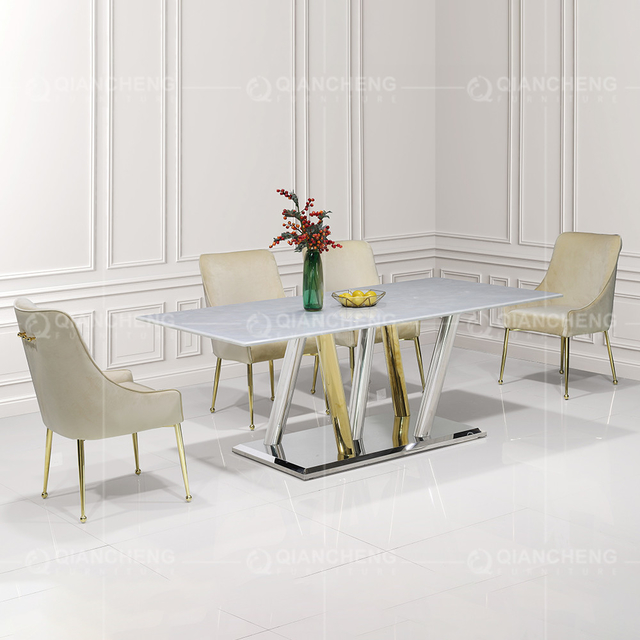 220x110x75cm Luxury Marble Dining Table White Marble Top Dining Room Table