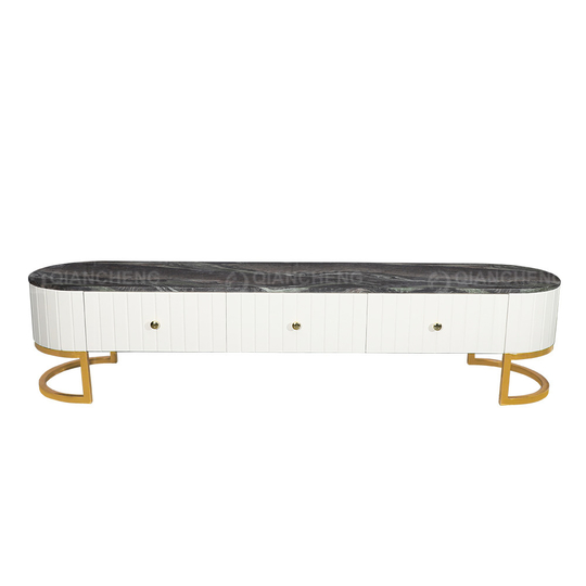High Gloss Stainless Steel TV Stand With Drawers Mirror Brushed Finish