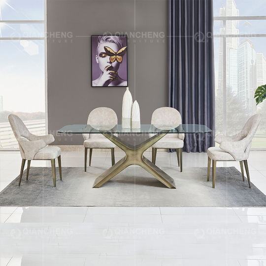 78inch Tempered Glass Dining Room Table Carbon Steel 8 Seater Dining Table