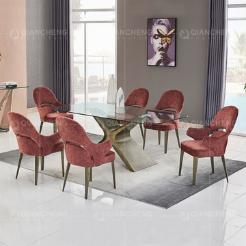 78inch Tempered Glass Dining Room Table Carbon Steel 8 Seater Dining Table