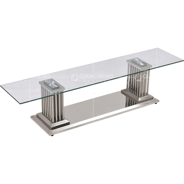 Modern 201 Stainless Steel TV Stand No Folded With 15mm Tempered Glass Top