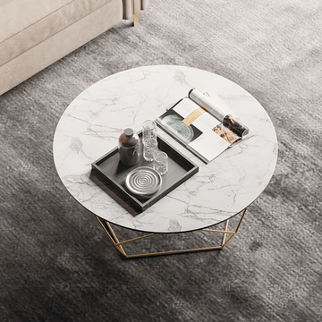 Modern SS Coffee Table Man Made Marble Top 12mm Tempered Glass