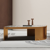 Gold Metal Marble Glass SS Coffee Table Brushed Champagne