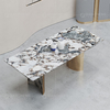 Durable 180kg Rectangle Marble Dining 220cm Table Gold Stainless Steel Leg