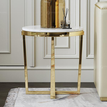Round Coffee Side Table Living Room Marble Top Golden Legs