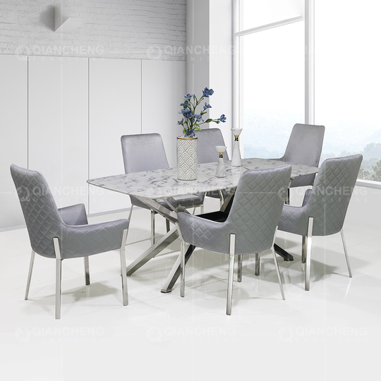 Home Furniture Marble Top Stainless Steel Dining Table 78inchx40inchx30inch