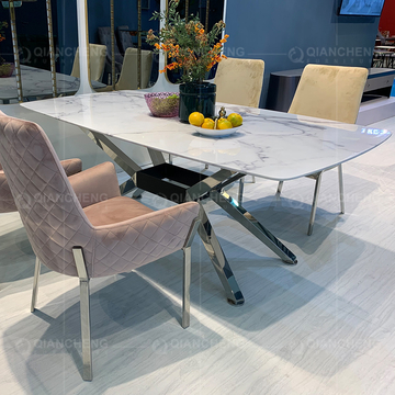 Home Furniture Marble Top Stainless Steel Dining Table 78inchx40inchx30inch