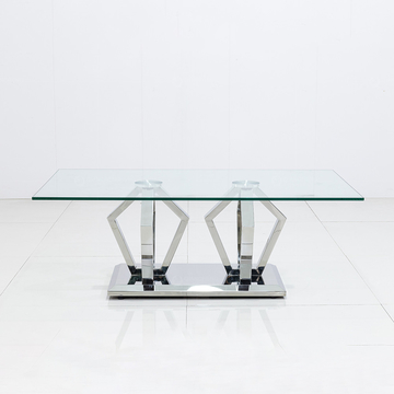 Rectangle Glass Top Home Coffee Table With Stainless Steel Leg